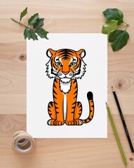 hand drawing Tiger clipart on plain white background