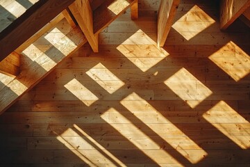 Wooden Beams Casting Diagonal Shadows on a Plank Floor