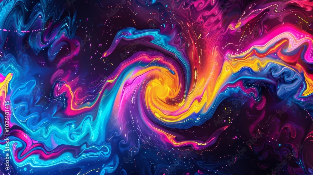 Poster vibrant swirling abstract patterns in bright colors showcasing artistry in fluid shapes and forms du