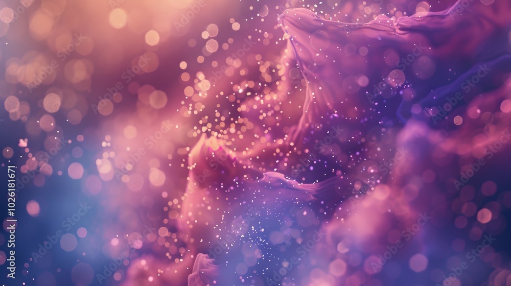 Poster vibrant abstract design with swirling colors and bokeh effects in a cosmic atmosphere during twiligh