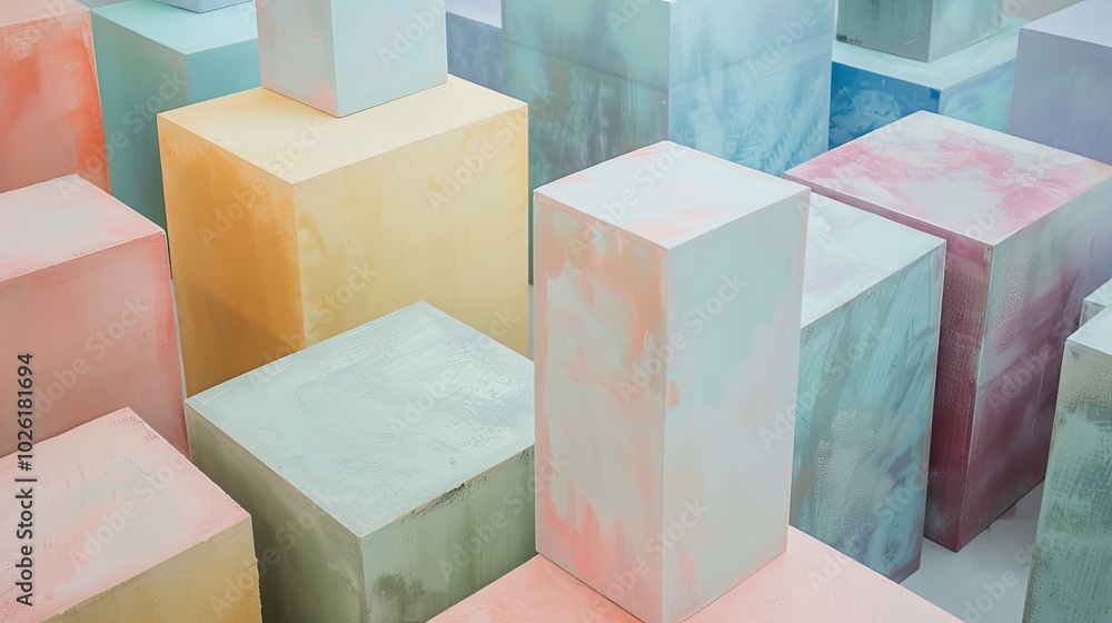 Poster colorful abstract blocks arranged in vibrant patterns create a playful atmosphere in a contemporary 
