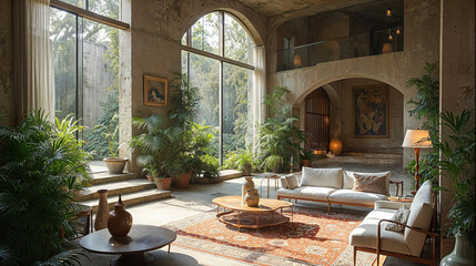 Obraz premium Modern Design: Lush Greenery in a Spacious Hall