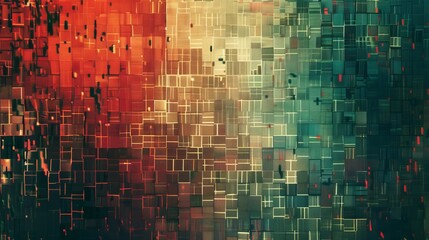 Abstract digital art featuring a vibrant blend of red, green, and yellow colors creating a textured wall effect