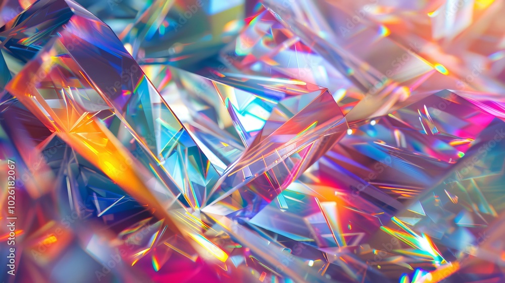 Poster colorful crystal formations reflecting light in a dynamic display of colors and shapes