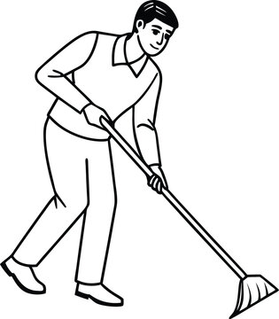 recommend clip art: Man sweeping one continuous single drawing line art vector flat doodle man, cleaner, janitor, worker, clean, work, male, professional, sweeping. Linear style sign for mobile concept and web design.