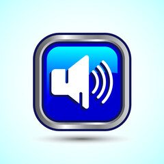 Volume Icon Design Illustration, Sound Icon For Apps and Websites, Blue Color Square Button Design