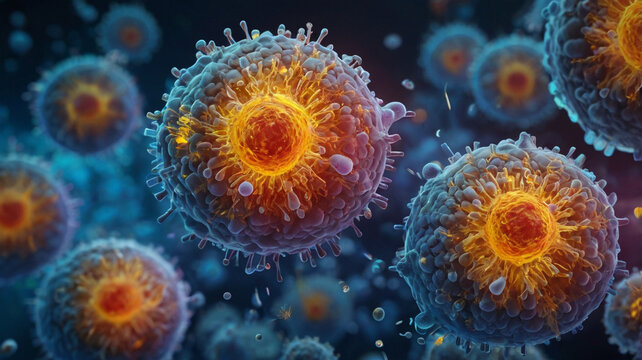 Colorful Microscopic View of Viruses in Action