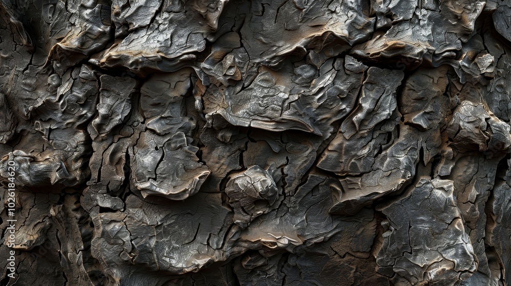 Poster textured bark of a tree reveals intricate patterns and natural colors found in a forest during dayli