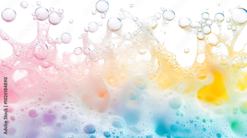 Poster colorful bubbles and foam creating a vibrant pattern against a white background