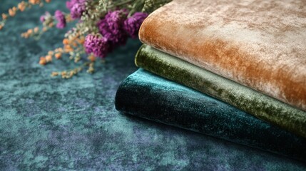 Velvet texture with sustainable backing for product display - Focusing on luxurious velvet textures that are paired with eco-friendly, sustainable materials for high-end product showcases.