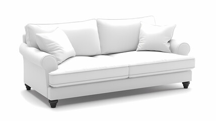 Obraz premium An isolated leather sofa with cushions on a white background, suitable for comfortable seating in a modern home