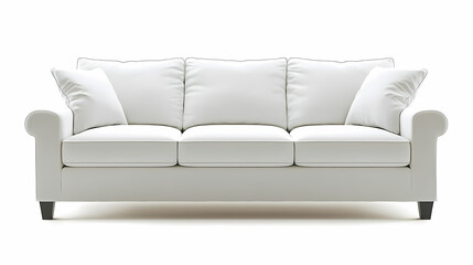 Obraz premium An isolated leather sofa with cushions on a white background, suitable for comfortable seating in a modern home