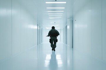 A Gripping Scene of Combat in White Hallway