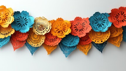 A decorative papel picado banner isolated on white background. 