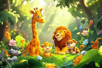 Colorful Animal Gathering in the Magical Jungle