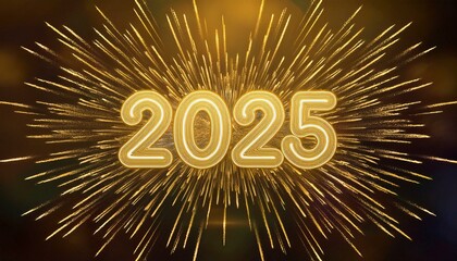 animated 2025 outline type script isolated on blurred abstract background with golden fireworks for festive events