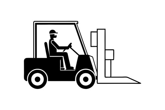 black forklift operator driving, side view clip art preview