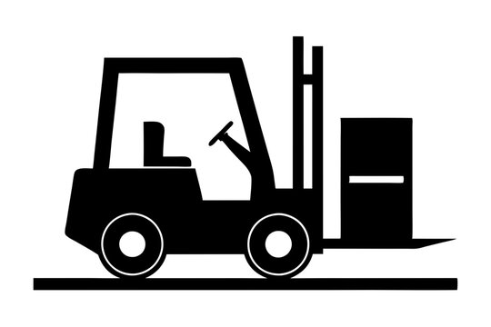 recommend clip art: Industrial forklift lifting | vector silhouette illustration on white background