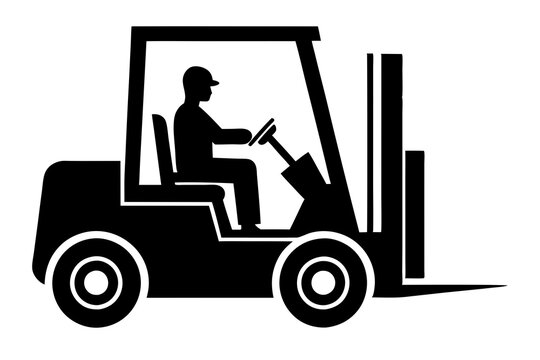 recommend clip art: Industrial forklift lifting | vector silhouette illustration on white background