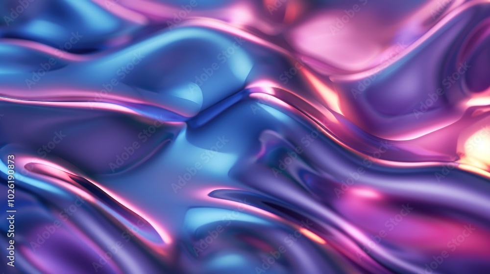 Poster abstract metallic waves in vibrant blue and purple hues create a mesmerizing visual effect in a dyna
