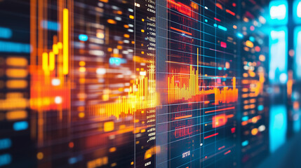 Fototapeta premium Bond market risk premiums visualized through futuristic analytics dashboards, highlighting yield spreads and investment risks across various bonds in real-time.
