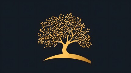 Golden Tree Silhouette on Dark Background
