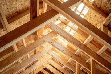 Wooden Beams and Support Structure of a Roof Under Construction