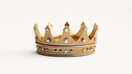 Golden crown with gemstones and intricate detailing on a white background, symbolizing royalty and luxury.