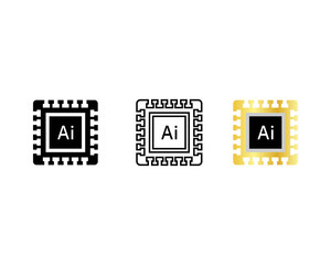 Artificial intelligence AI processor chip icon. AI Processor vector set. Collection of Mini AI CPU icons
