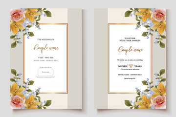 WEDDING INVITATION FRAME WITH FLOWER DECORATIONS WITH FRESH LEAVES