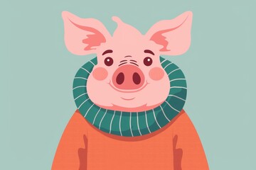 Cute pig illustration with cozy sweater