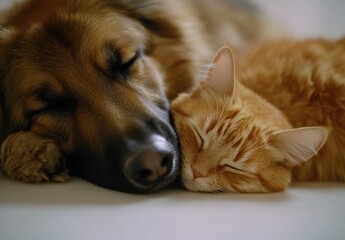 Dog and Cat Sleeping.