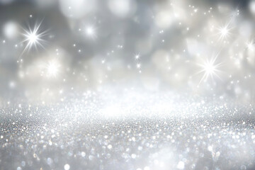Elegant White and Silver Glitter Bokeh Background for Festive Designs