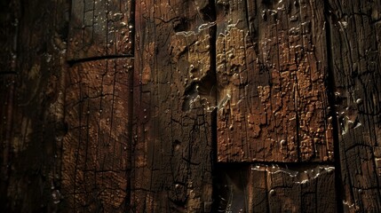 Fototapeta premium Weathered wooden surface with rich textures and earthy colors reflecting age and history