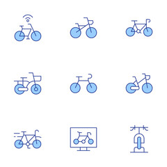 Bicycle icons set. Line Duotone style, editable stroke. bike, bicycle, cycling, bike parking