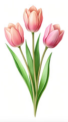 Fototapeta premium Pink flowers and tulips bouquet with green leaves, spring theme