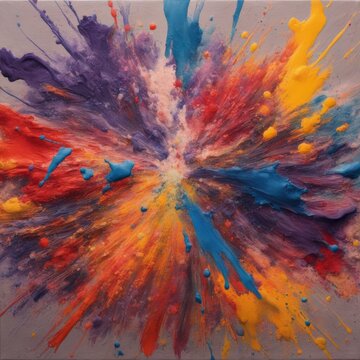 a painting with colorful paint spering