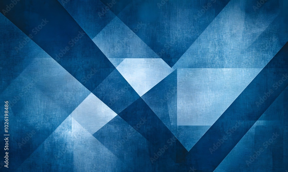 Poster abstract blue background with triangles and rectangle shapes layered in contemporary modern art desi