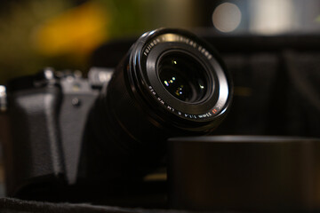 A camera lens is shown in a close up