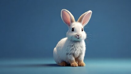 Obraz premium white rabbit on a blue background, Cute Easter bunny