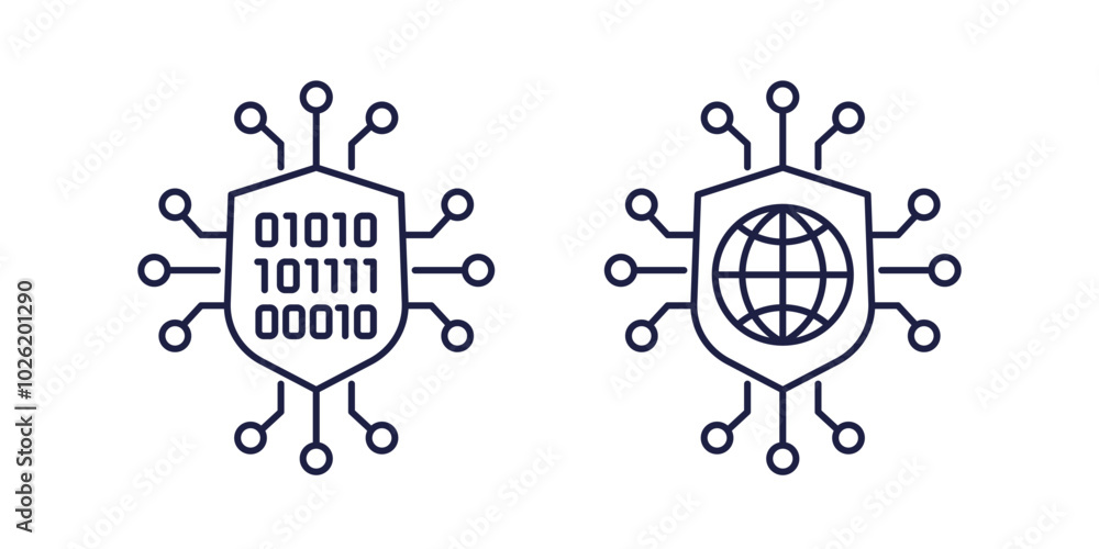 Poster cyber security line icons, secure network vector