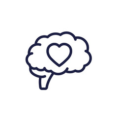 brain and heart icon, line pictogram on white