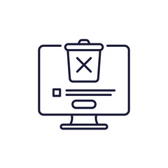 delete line icon with a trash bin and pc