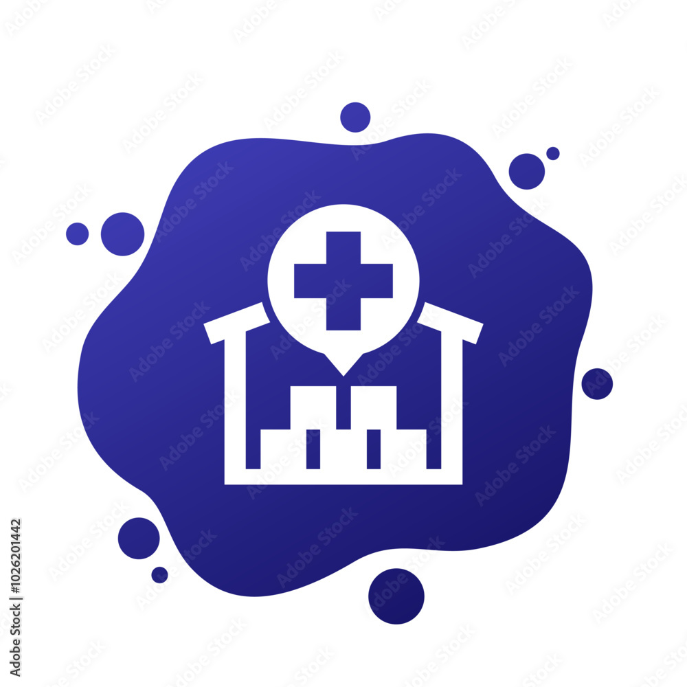 Sticker humanitarian aid icon with warehouse, vector