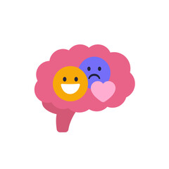 emotional intelligence icon with brain, flat vector design