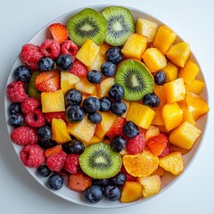 Obraz premium Freshly sliced fruits arranged for a fruit salad