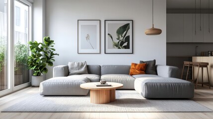 Fototapeta premium Modern Living Room with Cozy Aesthetic