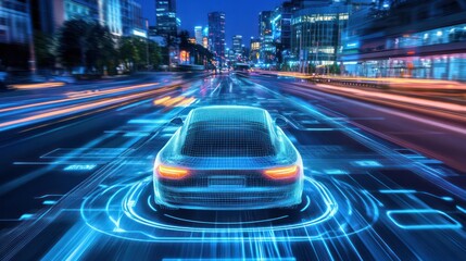 Engineers developing advanced cybersecurity protocols for self-driving cars, preventing unauthorized access.