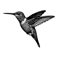 Obraz premium Hummingbird in Detailed Side View Black and White Outline Line Art Drawing Illustration