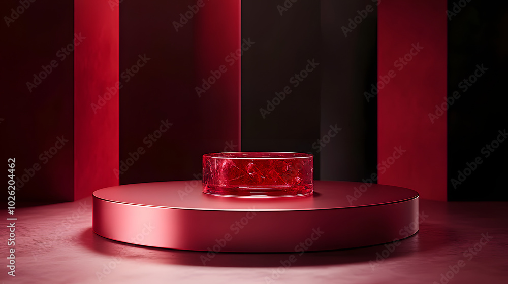 Poster ruby crystal minimalistic product display podium.